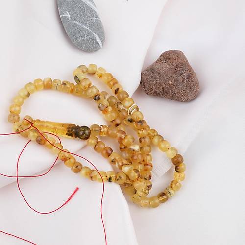 Damla Kehribar 99luk Tekerlek Kesim 6.5x5.5mm Namez Tesbihi