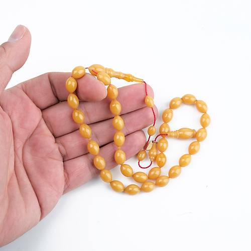 Kadim Katalin Eski Zil Kulpu Obje Usta ��i �mzal� Beyzi Kesim 7x10.5mm Tesbih -Sar�