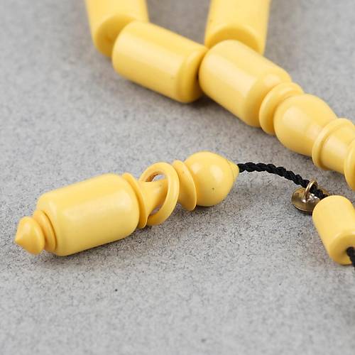 Kadim Katalin Eski Sar� Mahjon Ta�� Obje D�nem Usta ��i �mzal� Kesme Kesim 8x12mm Tesbih