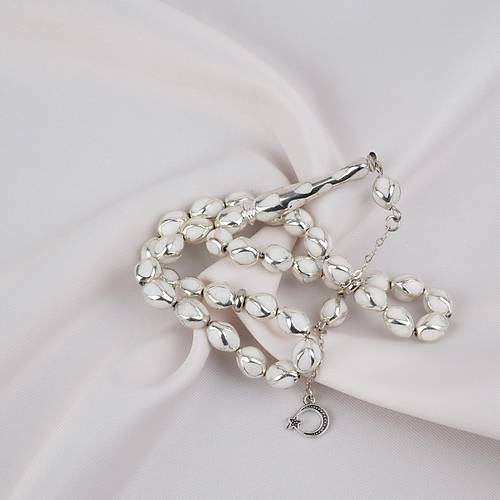 G�m�� Kaplama Kafesli Mine Beyzi 7x9mm Tesbih - Beyaz