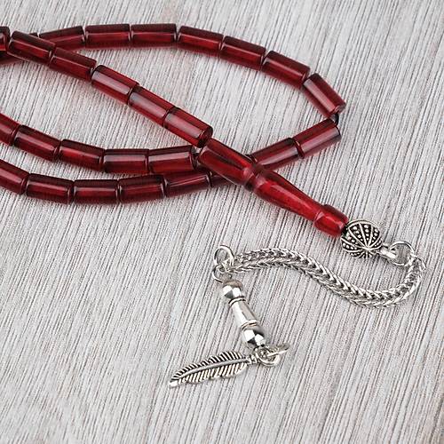 Ate� Kehribar Alpaka P�sk�ll� Kesme Kesim 4x7mm Tesbih- Bordo