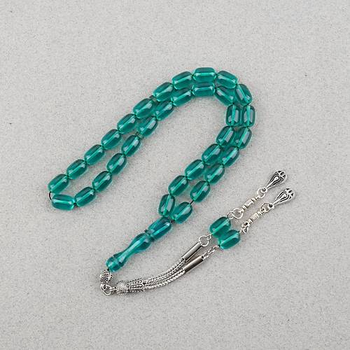 S�kma Kehribar Kaps�l Kesim Alpaka P�sk�ll� 7x11mm Tesbih Ye�il