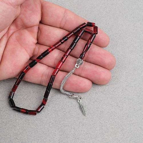 Ate� Kehribar Alpaka P�sk�ll� Kesme Kesim 4x7mm Tesbih- Siyah- Bordo