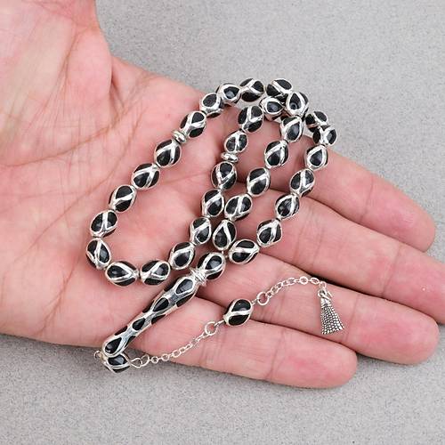 G�m�� Kaplama Kafesli Mine Beyzi 7x9mm Tesbih - Siyah