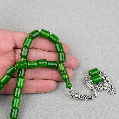 Katalin �ubuk Alpaka P�sk�ll� Kaps�l Kesim 9x13mm Tesbih - Ye�il