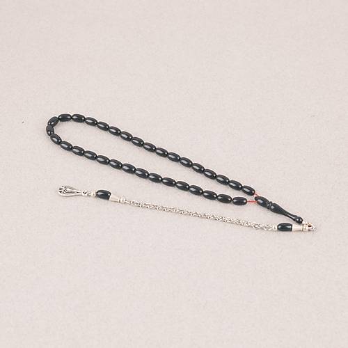S�kma Kehribar Bilek Boy Kaps�l Kesim 4x7mm Sallama Tesbih Siyah