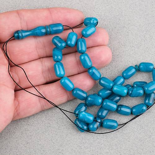 S�kma Kehribar Kaps�l Kesim 7x11mm Tesbih P�sk�ls�z Turkuaz Ye�ili