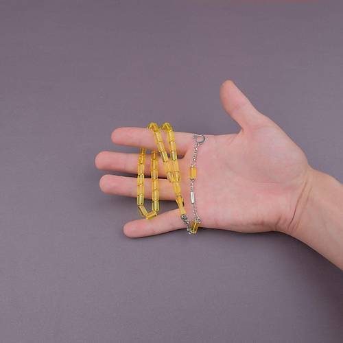 U�ak Cam� Kesme Kesim 6x10mm Tesbih Alpaka P�sk�ll� �effaf Sar�