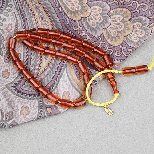 Omari Ate� Kehribar Yumu�ak Kesme Kesim Oturtma �mameli Sistemli 7.5x11mm Tesbih