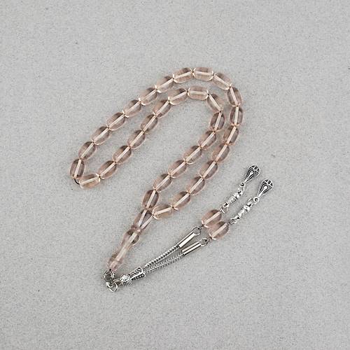 Ate� Kehribar Kaps�l Kesim Alpaka P�sk�ll� 7x11mm Tesbih �effaf