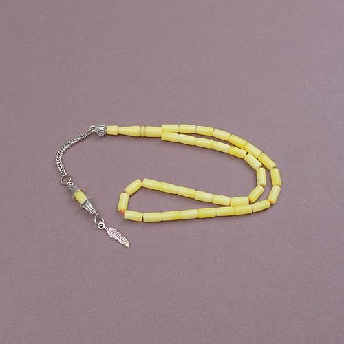 U�ak Cam� Kesme Kesim Alpaka P�sk�ll� 4x8mm Tesbih - Sar�