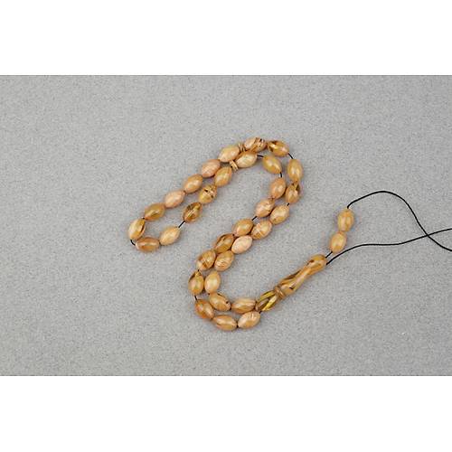 S�kma Kehribar Beyzi Kesim 7x11mm Tesbih- Krem Sar�