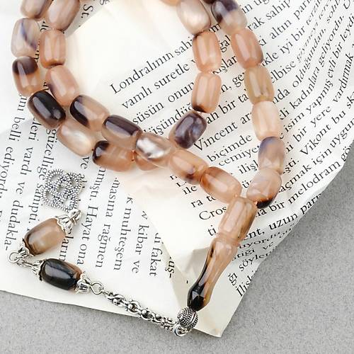 S�kma Kehribar Sedefli Alpaka P�sk�l Kaps�l Kesim 8x11.5mm Tesbih