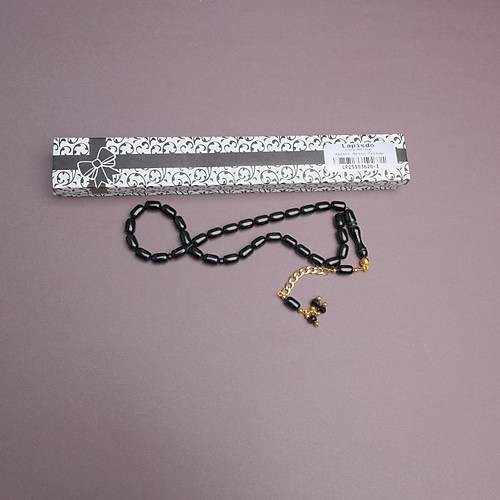 S�kma Kehribar Kaps�l Kesim Alt�n Renk P�sk�ll� 7x11mm Tesbih Mavi Yans�mal� Siyah
