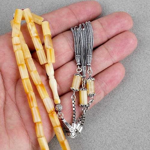 Rus Kaya Damla Kehribar 925Ayar G�m�� P�sk�l Kesme Kesim 5x10mm Tesbih