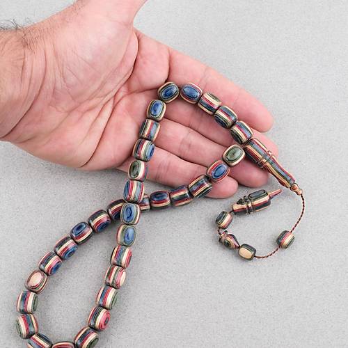 Kafur A�ac� Kaps�l Kesim 11x12mm Tesbih - Mavi K�rm�z�