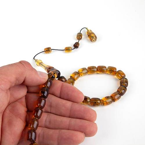 Dominik Krmz-Mavi Kaya Fosil Amber Kapsl Kesim 9.5x11mm Tesbih