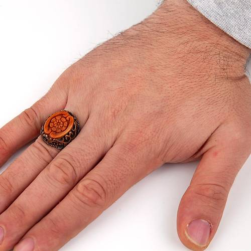 Gergedan Aac  Fosil-Aa Beyzi Kesim 11x15mm Tesbih akmak Yzek Seti