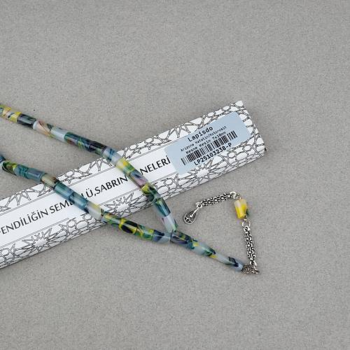 Arizona Katalin Alpaka P�sk�l Kesme Kesim 7x10mm Tesbih- Ye�il Beyaz