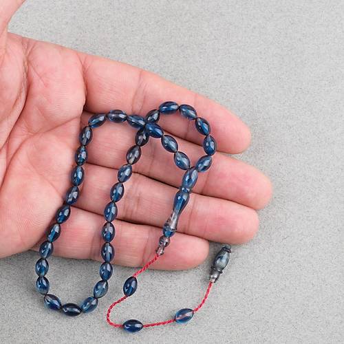 S�kma Kehribar Beyzi Kesim Sistemli Bilek Boy 5x8mm Tesbih Mavi