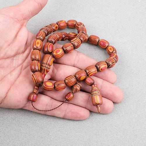 Kafur A�ac� Kaps�l Kesim 11x12mm Tesbih - Sar� K�rm�z�