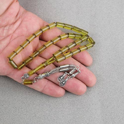 Ate� Kehribar Kesme Kesim Alpaka P�sk�ll� 6x10mm Tesbih