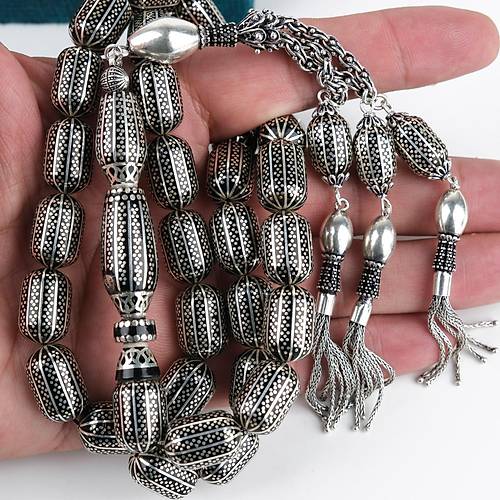 Erzurum Oltu 925Ayar Gm lemeli Nakka mame Kapsl Kesim 11x16mm Tesbih