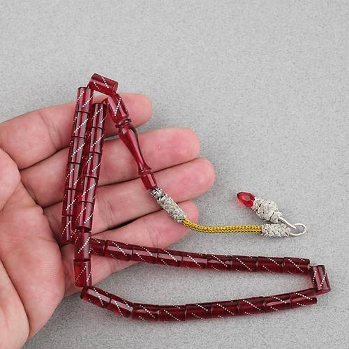 Ate� Kehribar �ak�ml� Kazas P�sk�ll� Kesme Kesim 7x11mm Tesbih