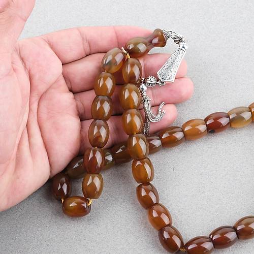 Akik Ta�� Habbe ve �mame Dahil Akik Alpaka P�sk�l F��� kesim 12x15mm Tesbih