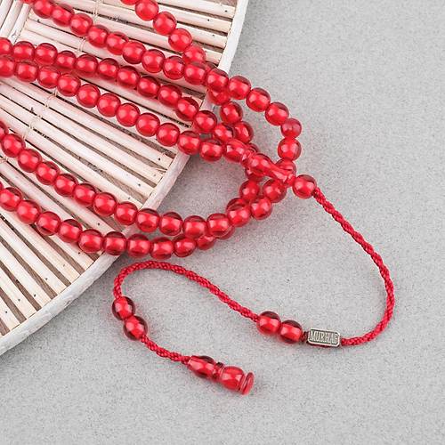 Katalin Usta ��i �mzal� 99luk Namaz Tesbih K�re Kesim 7mm Tesbih - A��k K�rm�z�