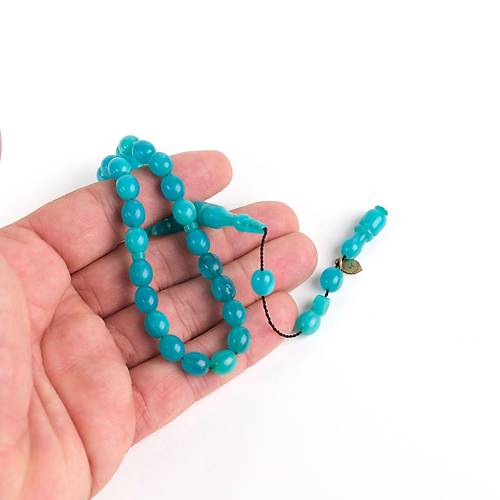 S�kma Kehribar Beyzi Kesim Bilek Boy 7x8.5mm Tesbih - Turkuaz