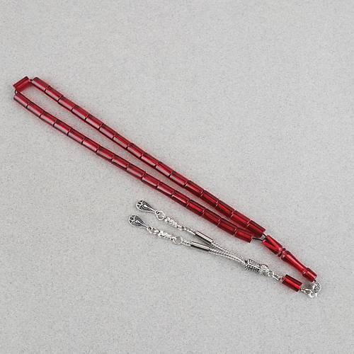 Ate� Kehribar Kesme Kesim Alpaka P�sk�ll� 6x10mm Tesbih