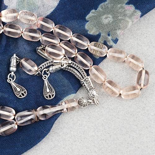 Ate� Kehribar Kaps�l Kesim Alpaka P�sk�ll� 7x11mm Tesbih �effaf