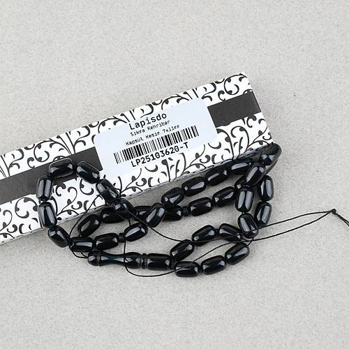 S�kma Kehribar Kaps�l Kesim 7x11mm Tesbih P�sk�ls�z Mavi Yans�mal� Siyah