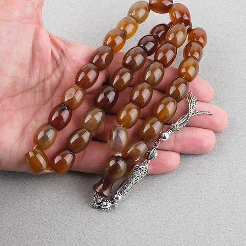 Akik Ta�� Habbe ve �mame Dahil Akik Alpaka P�sk�l F��� kesim 12x15mm Tesbih