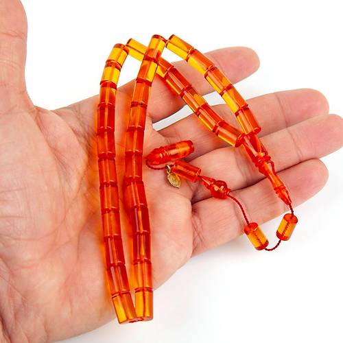 Ate Kehribar Kesme Kesim 8x11.5mm Tesbih - effaf Turuncu