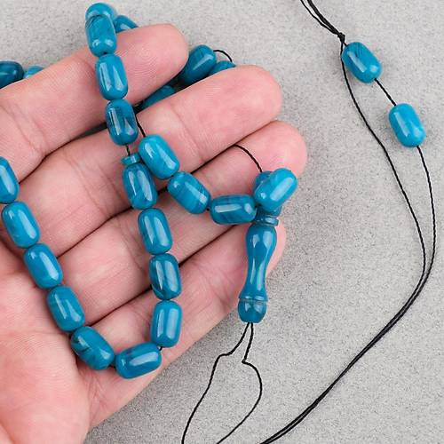 S�kma Kehribar Kaps�l Kesim 7x11mm Tesbih P�sk�ls�z Turkuaz Ye�ili