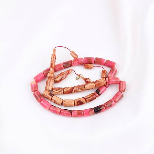 Katalin Dinlenmi� �ift Renk Usta ��i �mzal� Yumu�ak Kesme Kesim 8x13mm Tesbih -Pembe Kahve