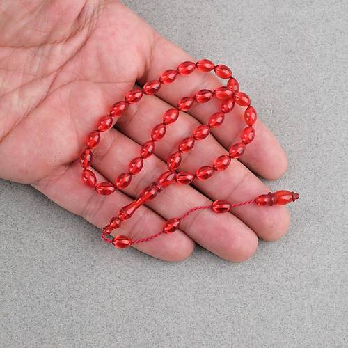 S�kma Kehribar Beyzi Kesim Sistemli Bilek Boy 5x8mm Tesbih K�rm�z�