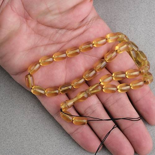 S�kma Kehribar Kaps�l Kesim 7x11mm Tesbih P�sk�ls�z Sar�