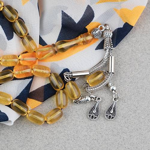 S�kma Kehribar Kaps�l Kesim Alpaka P�sk�ll� 7x11mm Tesbih Sar�