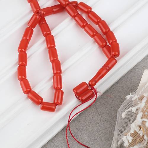 S�kma Kehribar Kaps�l Kesim 7x11mm Tesbih - K�rm�z� P�sk�ls�z