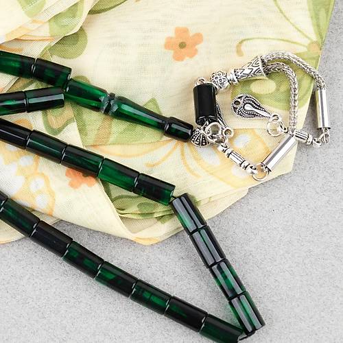 S�kma Kehribar Kesme Kesim Alpaka P�sk�ll� 6x10mm Tesbih