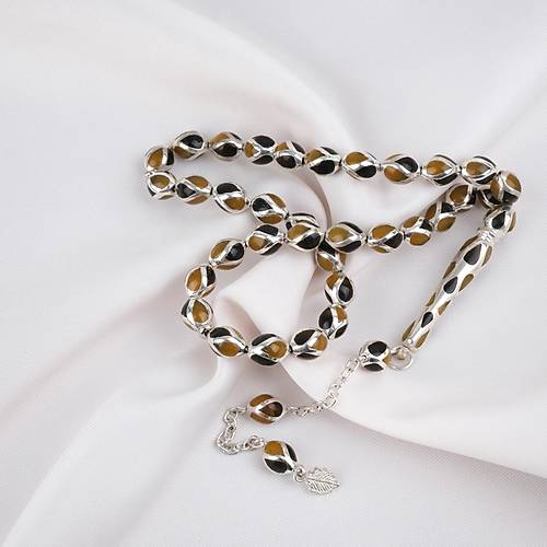 G�m�� Kaplama Kafesli Mine Beyzi 7x9mm Tesbih -Siyah Sar�