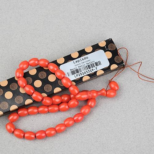 S�kma Kehribar Beyzi Kesim 9x11mm Tesbih - Turuncu P�sk�ls�z
