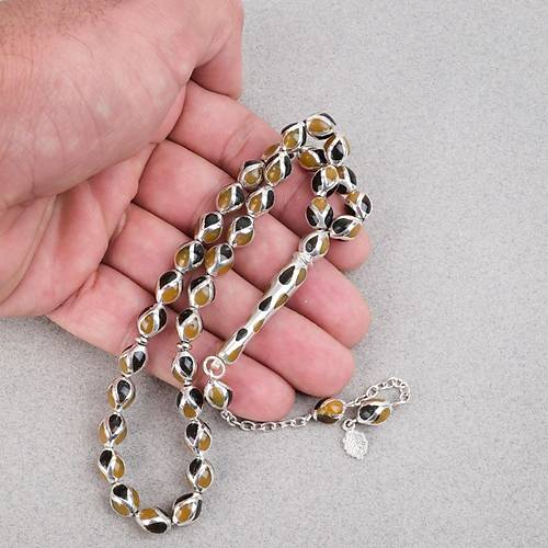 G�m�� Kaplama Kafesli Mine Beyzi 7x9mm Tesbih -Siyah Sar�