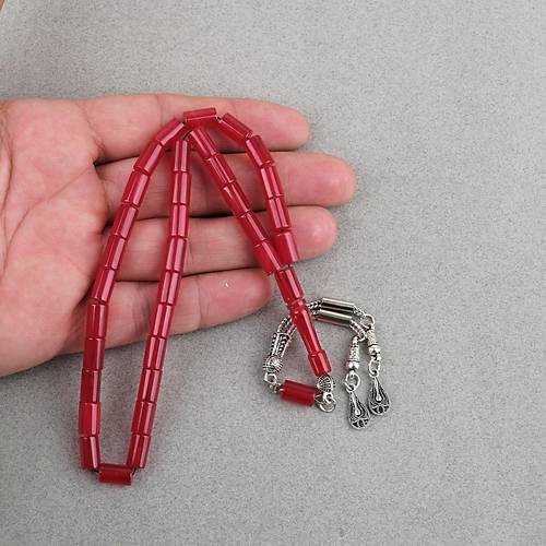 S�kma Kehribar Kesme Kesim Alpaka P�sk�ll� 6x10mm Tesbih