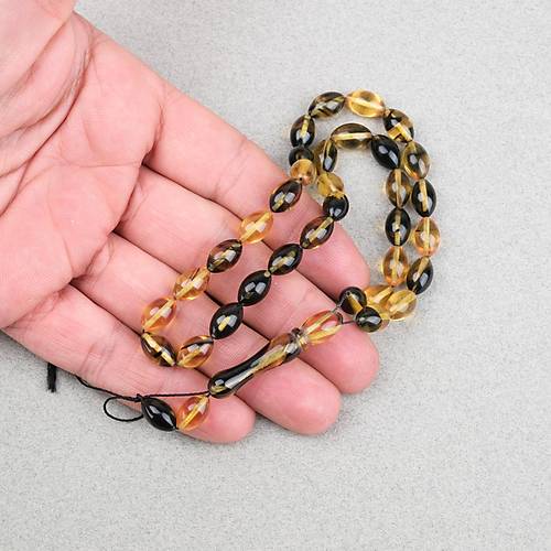 S�kma Kehribar Beyzi Kesim 7x11mm Tesbih- Sar� Siyah