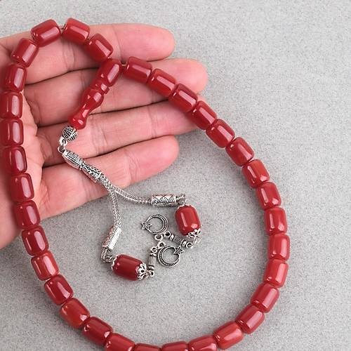 Katalin �ubuk Alpaka P�sk�ll� Kaps�l Kesim 9x10.5mm Tesbih -Nar �i�e�i