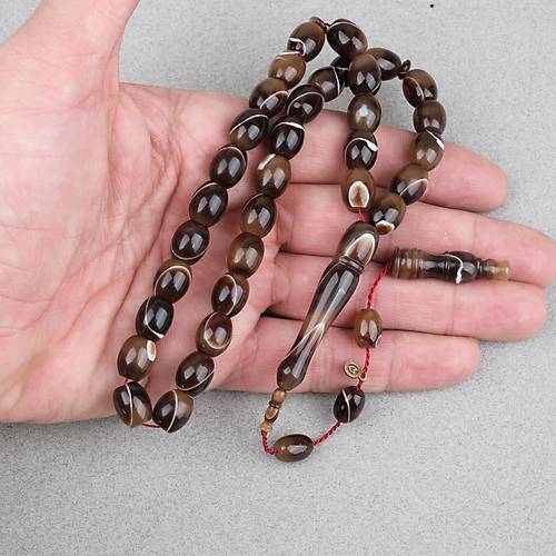 Eski Frans�z Galalit F��� Kesim Mesut Varl� Usta ��i 9x11mm Tesbih - Kahverengi Beyaz